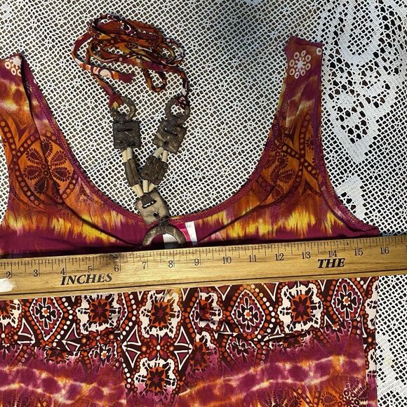 Heart Soul Halter Top Size M Beaded Multicolor Tie Dye Bubble Hem Sleeveless Y2K - Picture 7 of 8